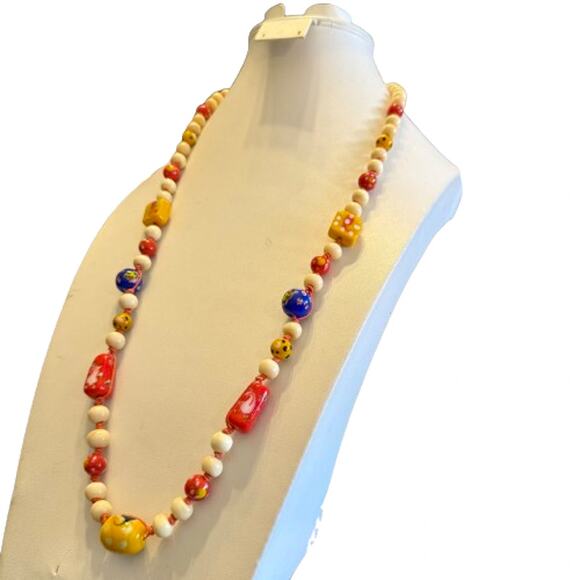 Vintage Artisan Hand-Knotted Long Glass Beaded Necklace - Picture 6 of 7